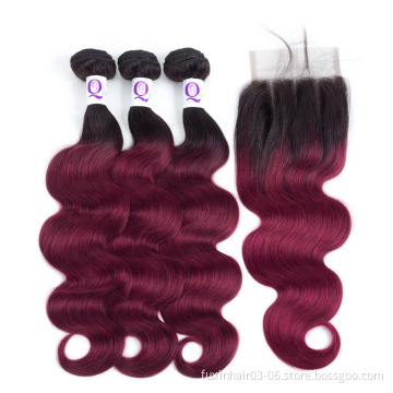 Remy Halo Hair Body Wave Bundle Unprocessed Virgin Brazilian 1B Copper Red Hair WEAVING Machine Double Weft Darker Color Only
